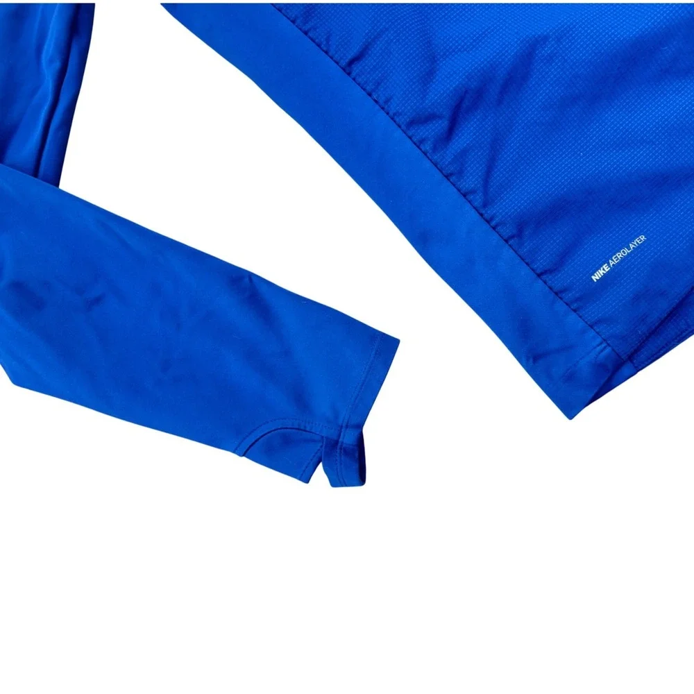 Nike AeroLayer Mens Running Top Blue 1/4 Zip Long Sleeve Thumbholes Small
